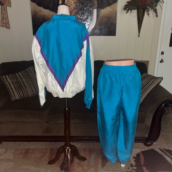 Naked Silk • Large • Turquoise/White • Silk • Jacket & Pants Set • Tracksuit - Picture 9 of 16